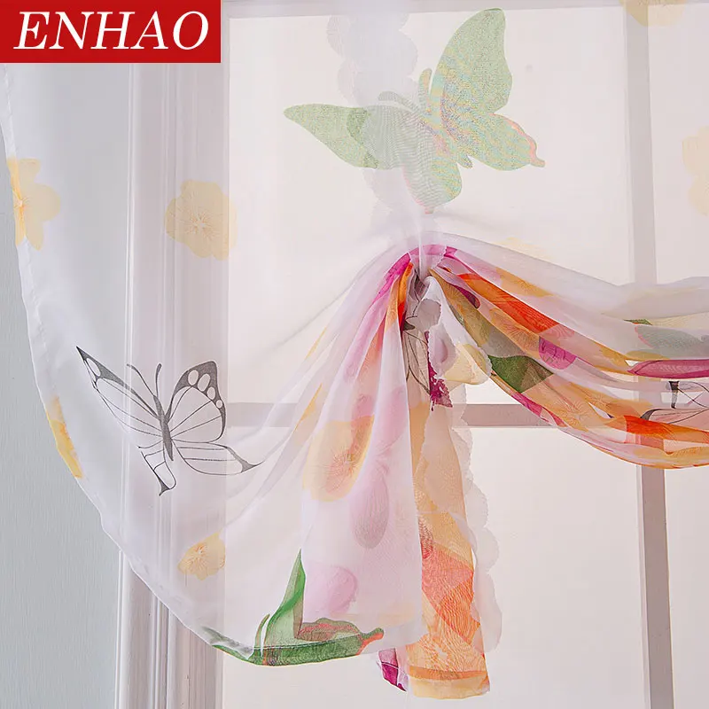Короткие шторы ENHAO из тюля для кухни римские дизайнерские с бабочками прозрачные