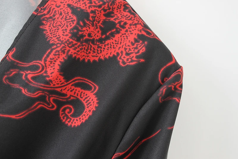Женское сексуальное кимоно с перекрестным v-образным вырезом и принтом дракона тотема, боди, рубашка, Женская шикарная сиамская блузка, комбинезоны, Ретро стиль, тонкие Блузы LS2964