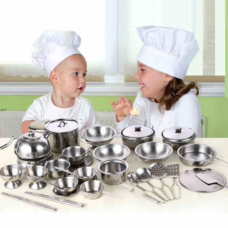 Новая распродажа 32 шт. Детские Кухонные Игрушки из нержавеющей стали миниатюрный набор для приготовления пищи обучающая игрушка для