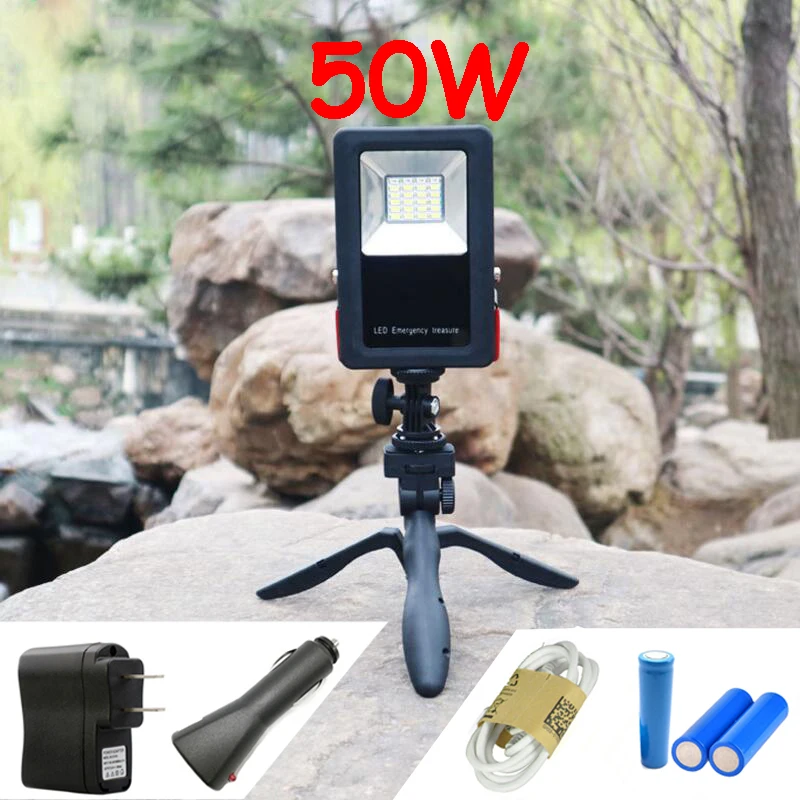 

50W Portable Flood Lamp Powerful Waterproof USB Rechargeable LED Flashlight Camping Fishing Working Blue/Red Flash Night Light