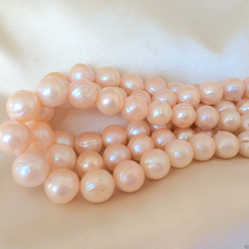 

huij 00360 AA+ Pink Off-Round Natural Freshwater Pearls Loose Beads 15''
