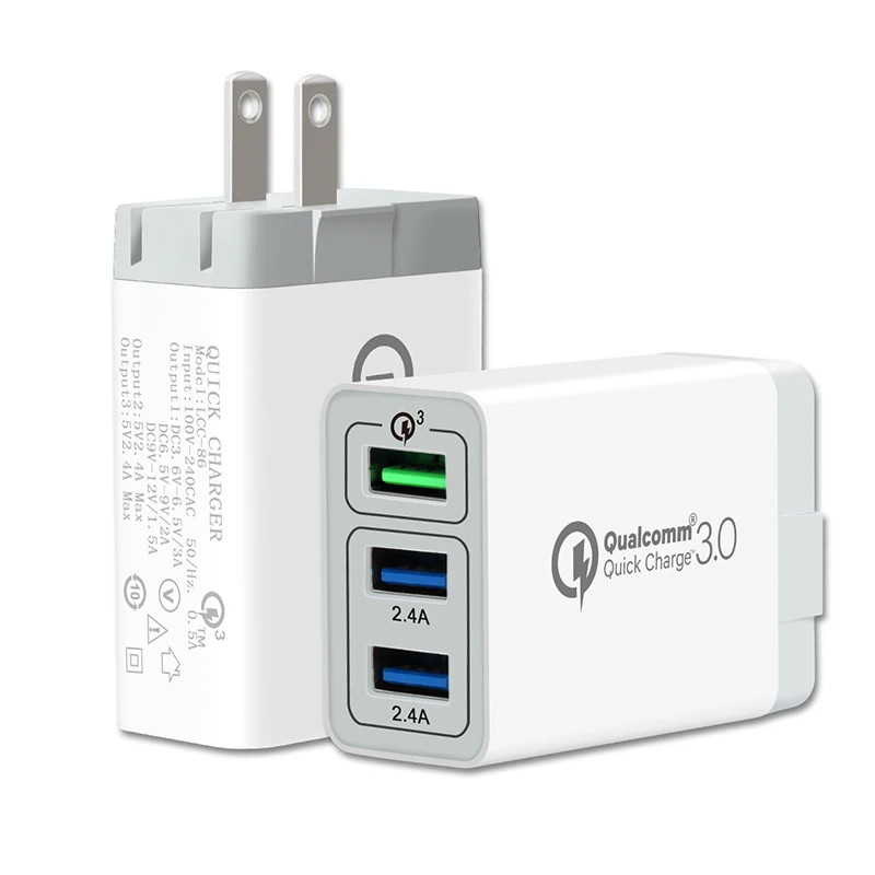 

Quick Wall Charger 30W QC 3.0 3-Port USB Travel Phone Fast Charging Foldable Plug Charger Power Adapter for iPhone and More