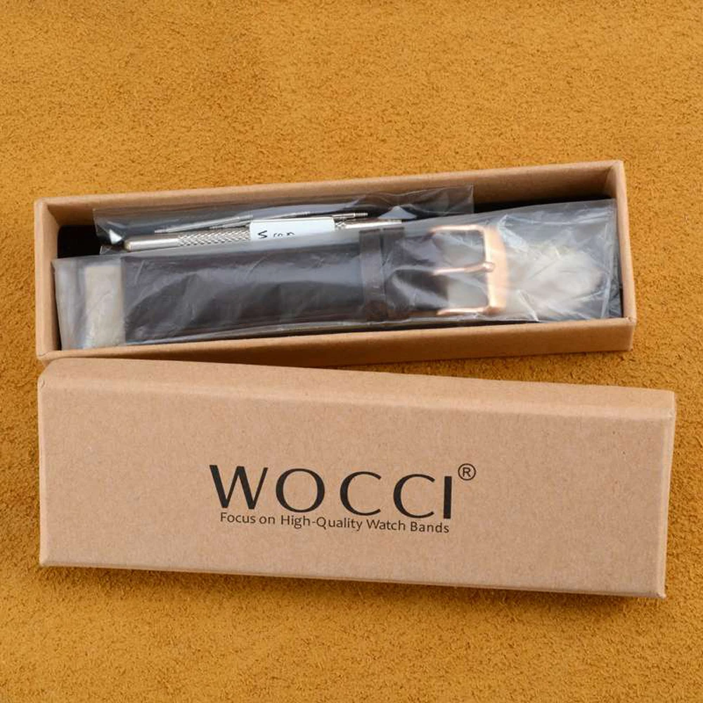 WOCCI Watch Band-винтажный кожаный ремешок для часов, выбор цвета и ширины(18 мм, 19 мм, 20 мм, 21 мм или 22 мм), Пряжка из розового золота