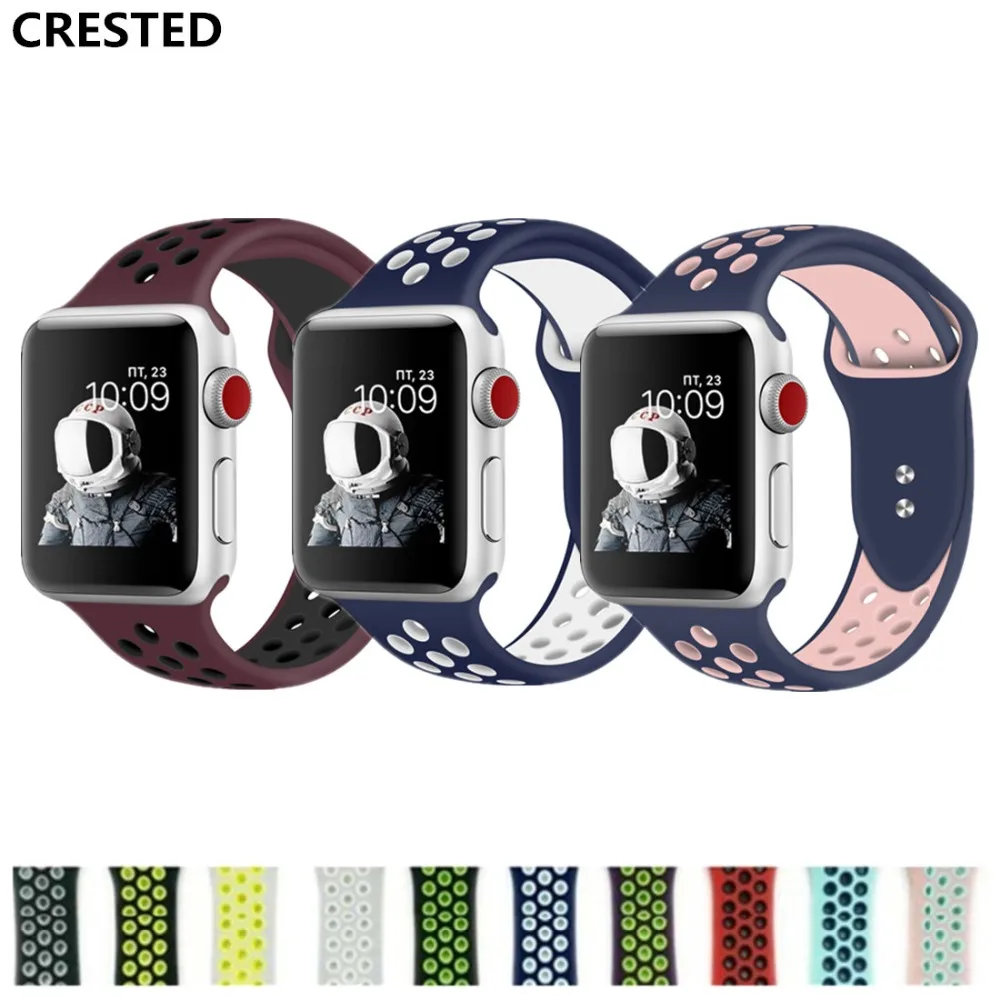 

CRESTED Sport Band For Apple Watch 4 44MM/40MM Silicone Strap iwatch Nike series 3 2 1 42mm 38mm wrist bracelet watchband belt