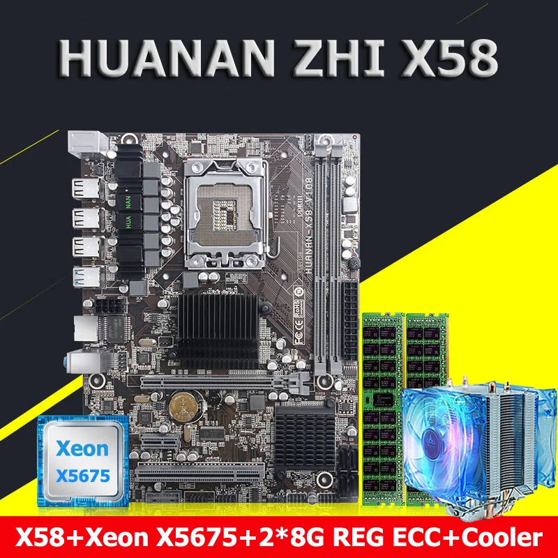 #^Special Price HUANAN ZHI X58 LGA1366 motherboard CPU Xeon X5675 3.06GHz with cooler RAM 16G(2*8G) DDR3 REG ECC
