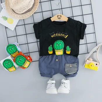 

2019 Baby suit Toddler Baby Kids Boys Cartoon Cactus Letter Tops Short Pants Casual Outfits Summer Fashion