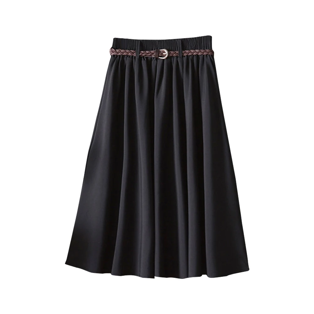 

Fashion Women's A Line High Waist Stretch Knee Length Skirts Summer Casual Flared Pleated Swing Plain Skirt Black Gray