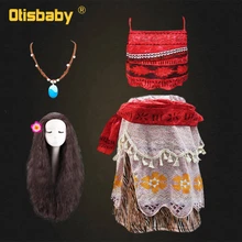 Осень, рождественские вечерние платья для девочек, жилет и юбка, комплект одежды, пляжное платье, Fantasia Moana Infantil Moana, парик, ожерелье