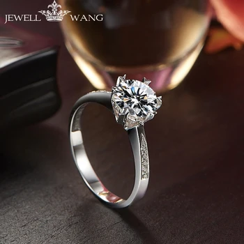 

Jewellwang 2.0ct Carat Moissanites Engagement Rings For Women Alps Snow Certified 18k Real White Gold Brand