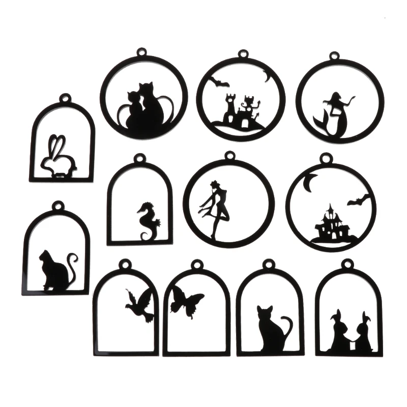 

12PCS Acrylic UV Resin Charms DIY Animal Frame Pendant Bezel Setting Cabochon DIY Frame Pendants Christmas
