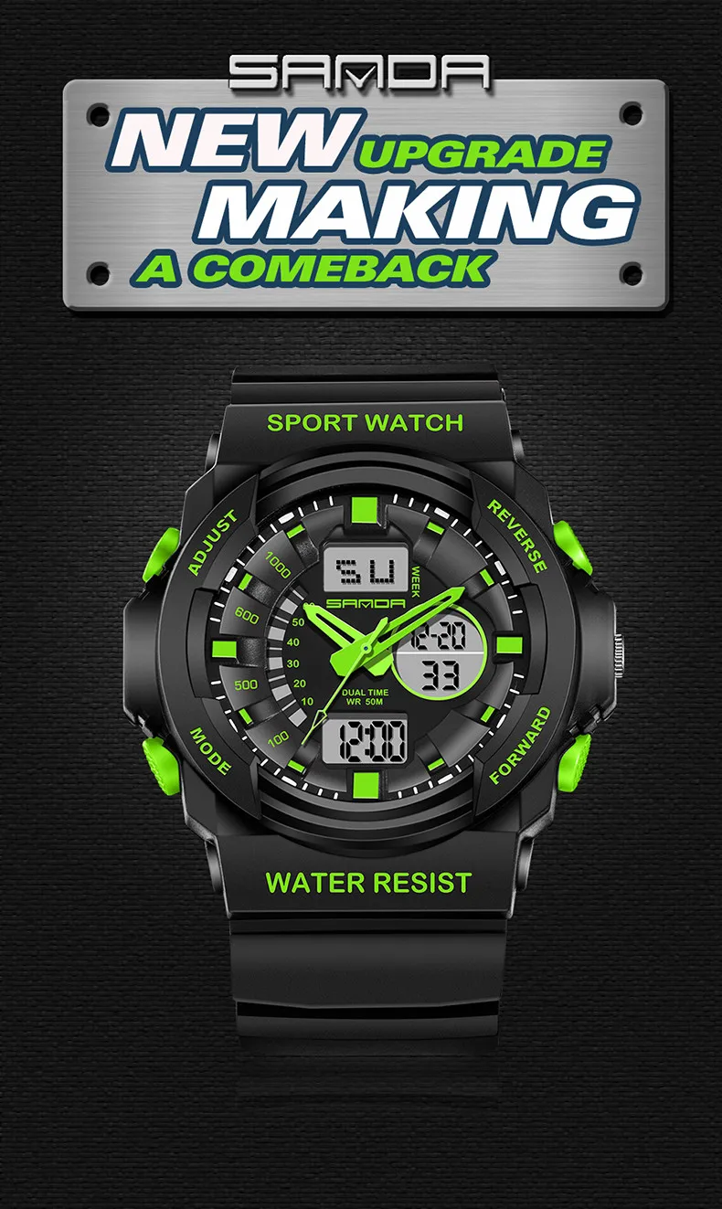 Новые Брендовые Часы ударные военные спортивные часы для мужчин ремешок для часов PU водонепроницаемые Двойные цифровые часы relojes hombre