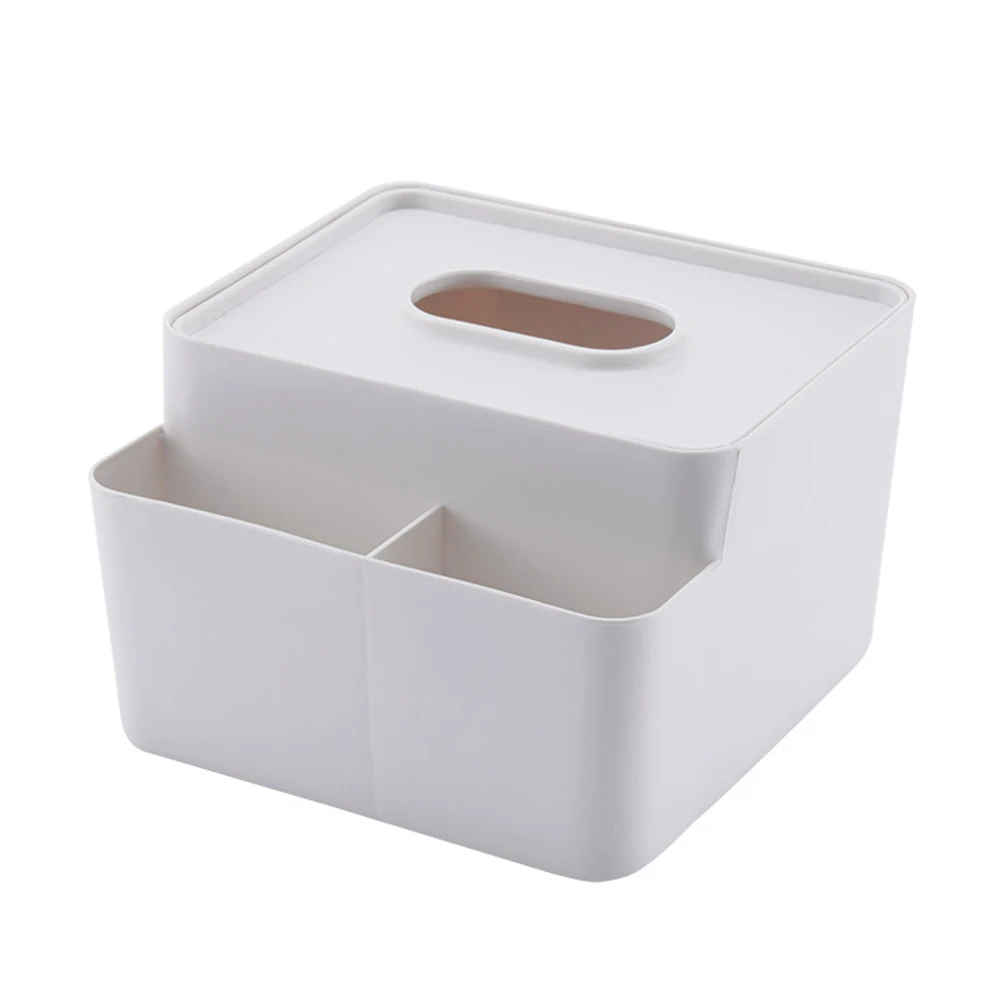 

1 PC Practical Tissue Box Plastic Remote Control Desktop Organizer Sundries Container For Living Room Bedroom Bathroom(White)