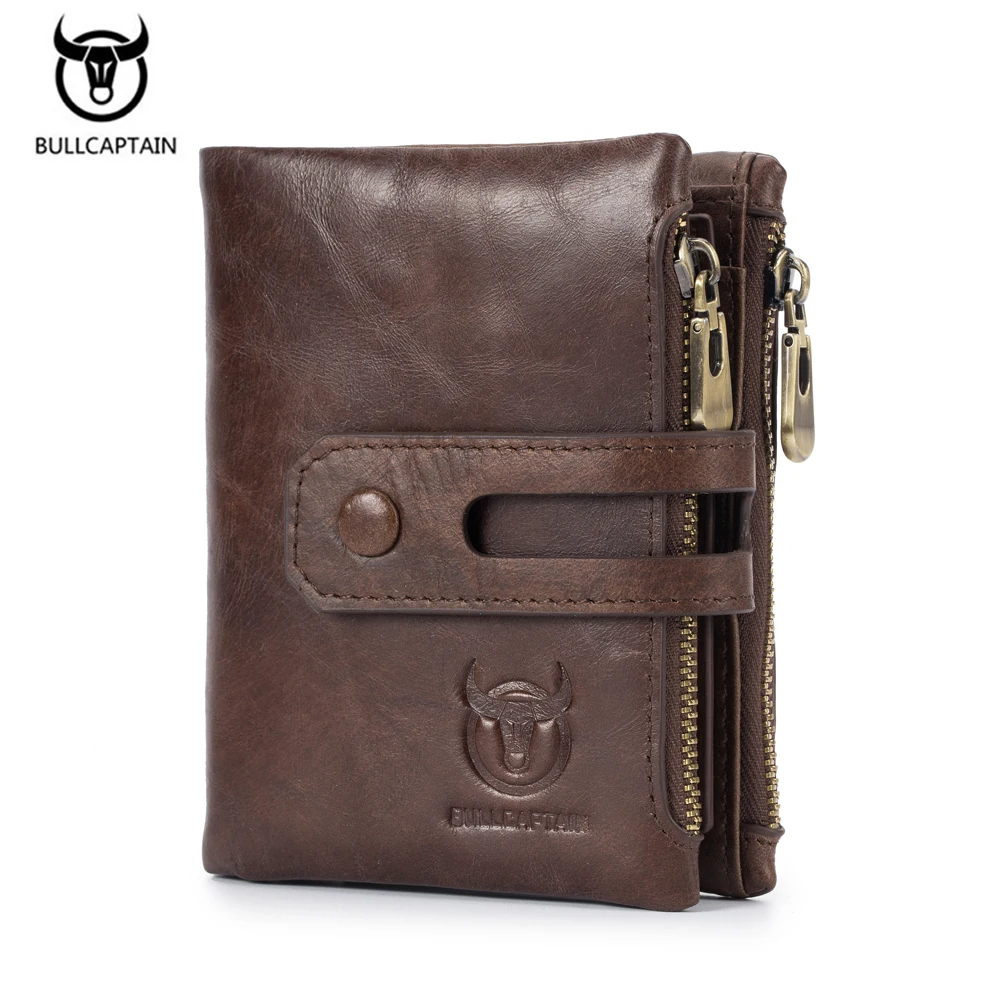 BULL CAPTAIN Men Wallets Genuine Leather Short Coin Purse Vintage Purse