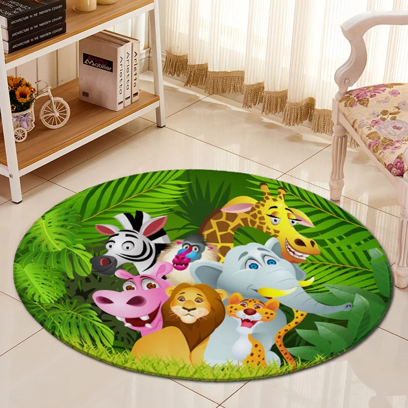 Caramel Macchiato Round Kids Rugs Non Skid Washable Children Educational Learning Carpet for Playroom Bedroom Cartoon Elephant 31.49IN/80CM