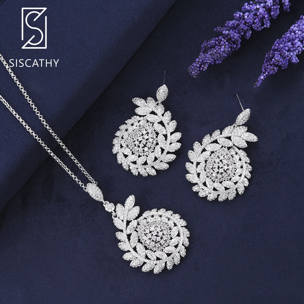 

SISCATHY Trendy Leaves Branch Pendant chain necklace Drop Dangle Earrings fashion jewelry set Wedding Earrings For Women