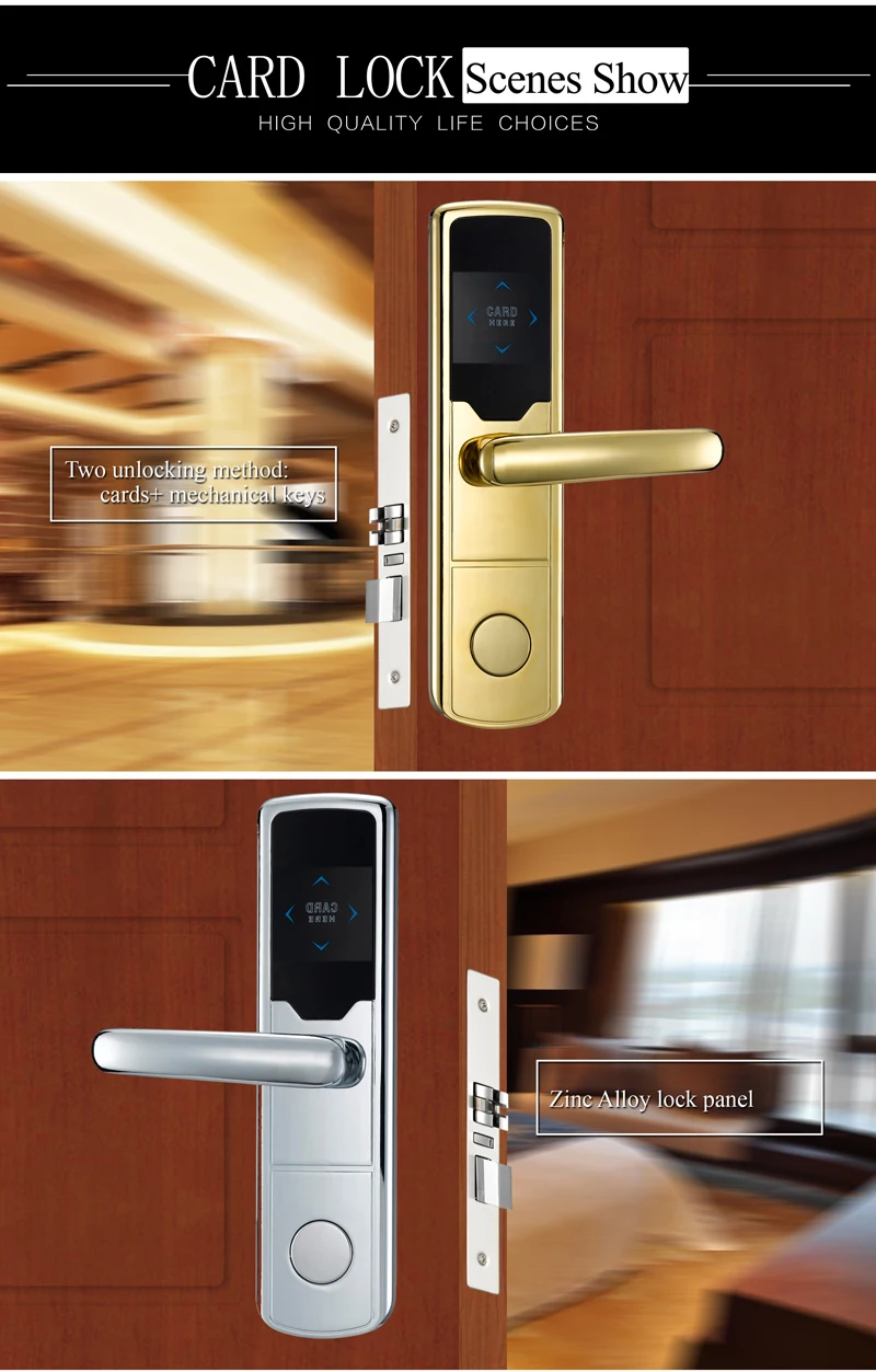 New Design Silver Electronic Door Lock Keyless RFID Smart Card Door Lock For Hotel Home Office ZAG1008 