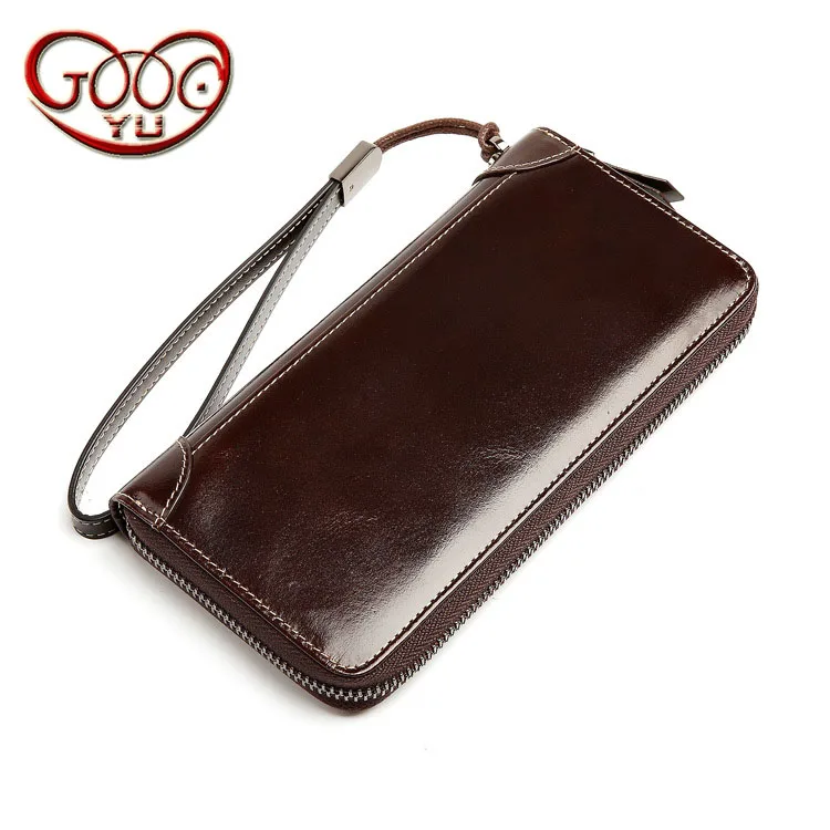 

Long-selling business men's large leather wallet zipper oil wax multi-card multi-color wallet