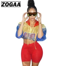 Streetwear Two Piece Set Women's Costumes Contrast Color Hooded Crop Top and Skinny Shorts Female Suits Autumn Sweatsuits ZOGAA men contrast tape hooded top with shorts
