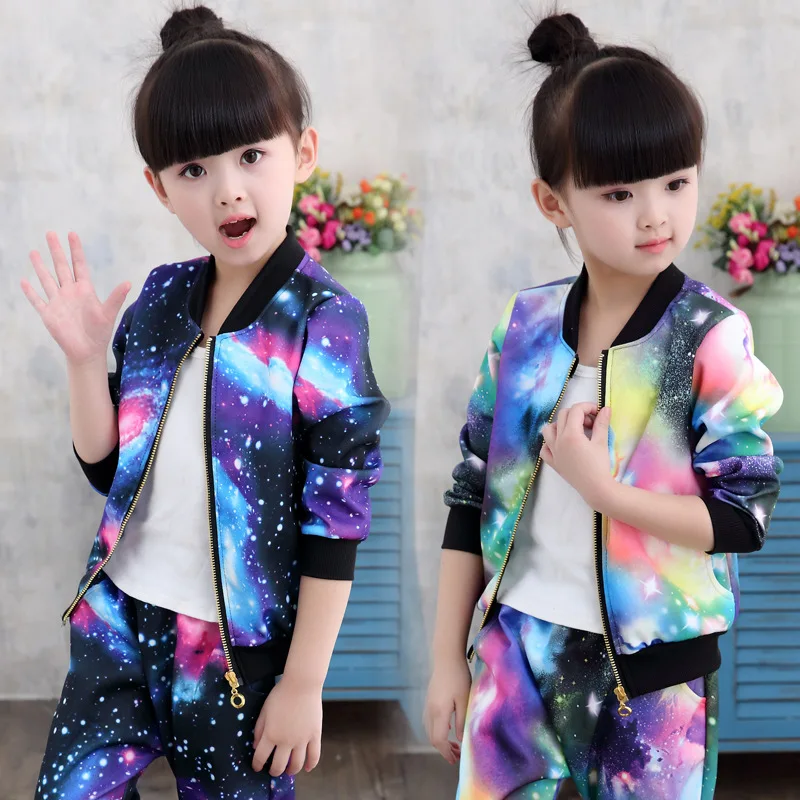 Spring 2019 Kid Clothes Girls Fall Outfits Starry Sky Paisley Rainbow Two Piece Children Kids Tracksuit Fashion Girl Set | Мать и ребенок
