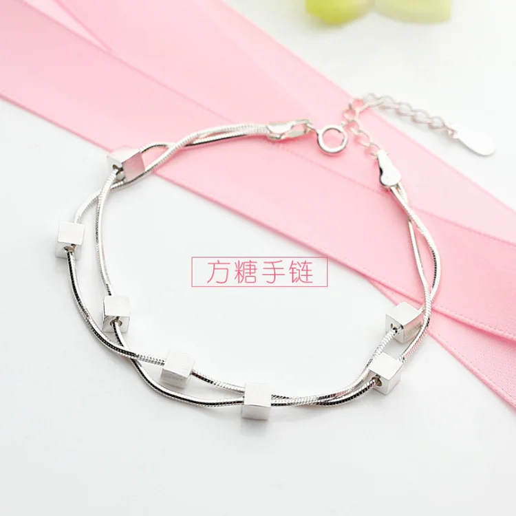 

DreamySky New Real Pure 925 Sterling Silver Cube Box Bracelets For Women pulsera de plata Chain Bracelet women Wholesale