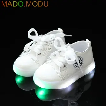 

kids LED Sneakers Soft Sole 2018 New Toddler Arrival children canvas shoe Printed baby girls sneakers for Boys Shoes with light