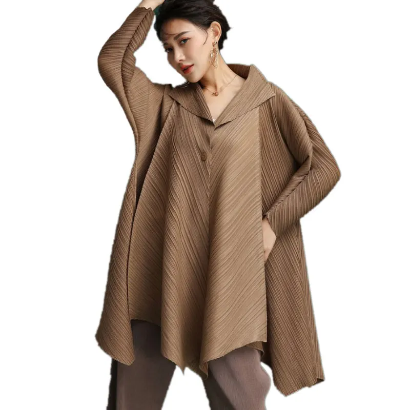 Женский Тренч Changpleat свободный плиссированный с длинным рукавом и отложным