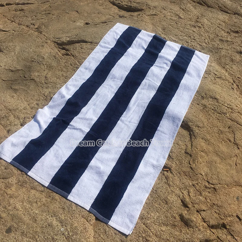 100 Cotton Terry loop Beach Towel with navy white stripes luxury