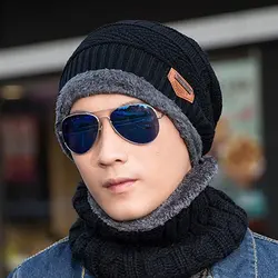 2018 зимняя мужская шапочка Hat Skullies Балаклава Для женщин Для мужчин толстые вязаные шерстяные теплые Повседневное Кепки шарф воротник