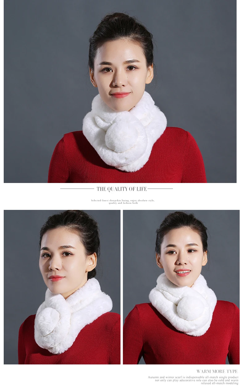 Women Fur Scarf Ball Winter Real Rex Rabbit Fur Scarves Collar Female Warm Neck Color Pompoms cachecol  (5)