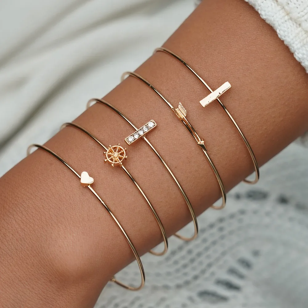 MissCyCy Bohemian 5psc/Set Arrow Compass Heart Metal Bracelets for