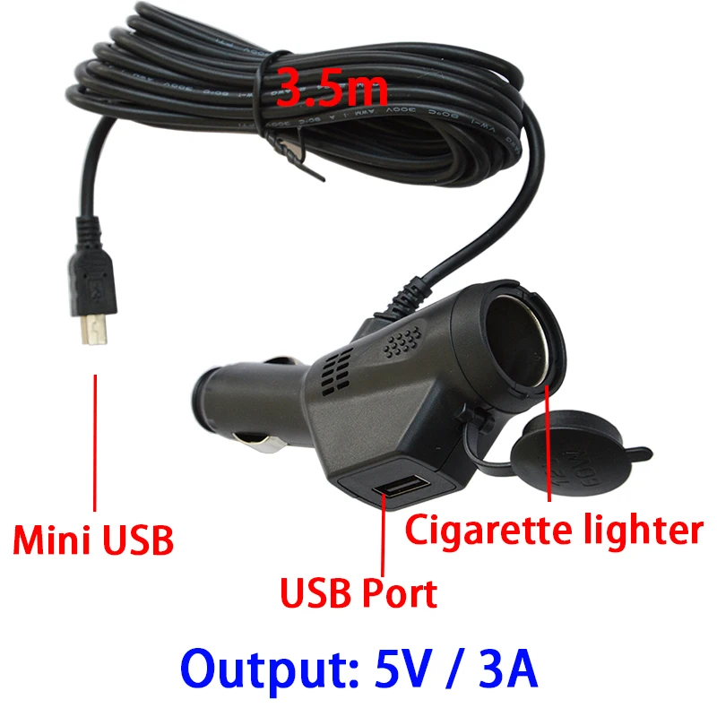 BANVIE DC 5 V 3A двойной USB автомобильный прикуриватель зарядное устройство адаптер для автомобиля DVR зарядка с кабелем 3,5 м Mini/Micro USB порт