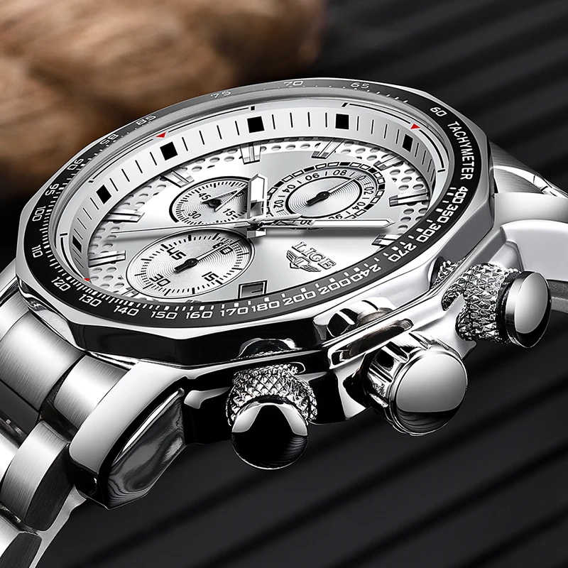 

LIGE Watch Men Fashion Sport Quartz Clock Mens Watches Top Brand Luxury Silver All Steel Waterproof Wristwatch Relogio Masculino