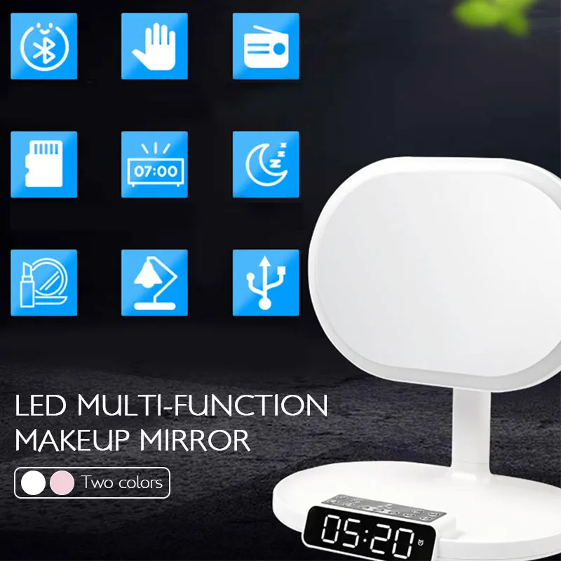 

Table Lamp Makeup Mirrors Creative Chargeable TF Card LED Light Storage Bedroom Alarm Clock