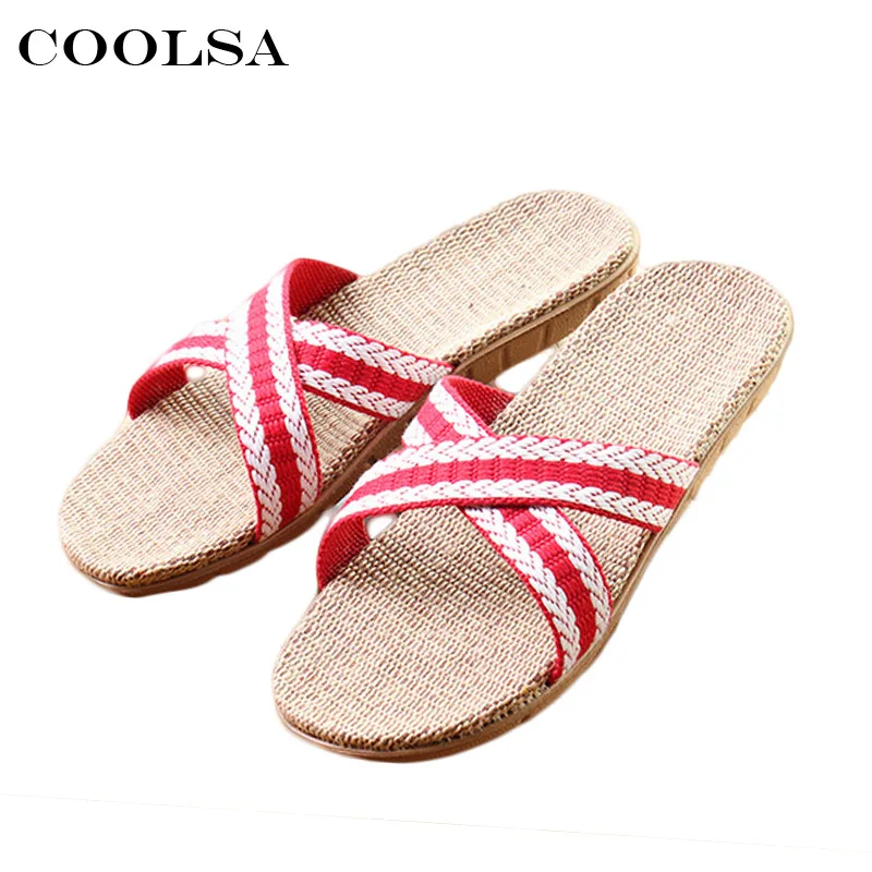 

Coolsa Summer Women Linen Flip Flop Cross-tied Ribbon Flax Slippers Flat Non Slip Indoor Slipper Woman Casual Beach Sandals Shoe