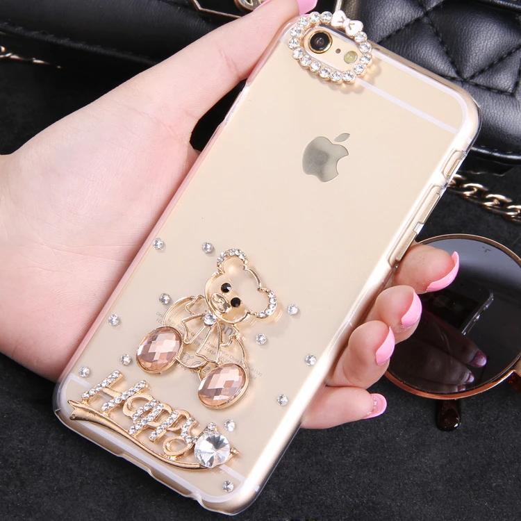 (Mixed Order) Cell Phone Case DIY Alloy colorful crystal bear