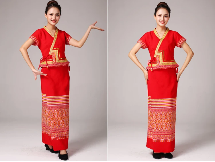 Летом Таиланд женская одежда традиционные фигурки Тайланда одежда летние женские фестиваль платье vestido леди Азии Этническая Костюм