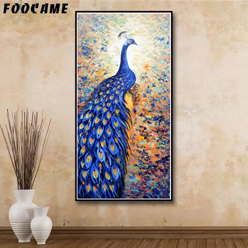 FOOCAME Animal Blue Peacock Artwork Posters and Prints Art Canvas Painting Modern Home Decor Wall Pictures For Living Room | Дом и сад