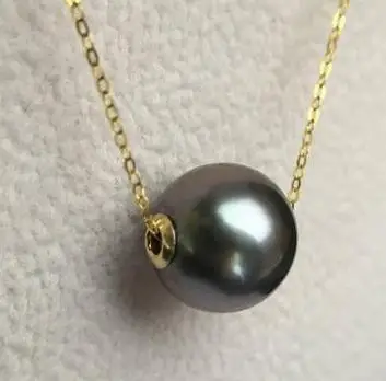 

Free shipping Tahiti Black Pearl Sea Passepartout Pendant necklace round light adjustable length