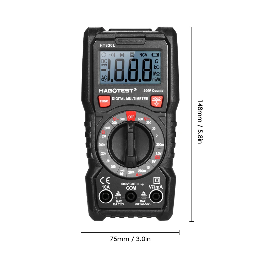 Цифровой мультиметр 2000 отсчетов, портативный мультиметр, вольтметр, амперметр, Омметр, измерение напряжения переменного/постоянного тока, мультиметр, мультитестер