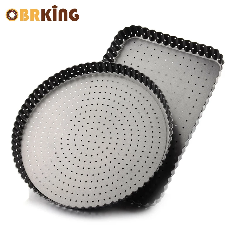 OBRKING 9 Inch Carbon Steel Fluted Pizza Pans Tray Round Rectangle Pan