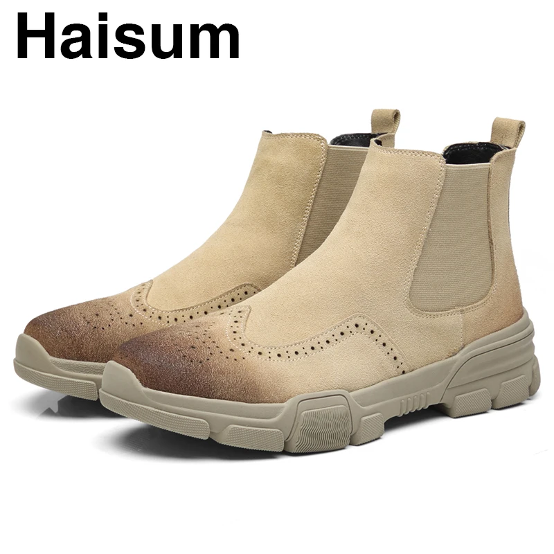 

Men's Boots Brock Carved Chelsea Men's Leather Boots Leather Haisum Boots Men's Shoes size 38-46 H-59122