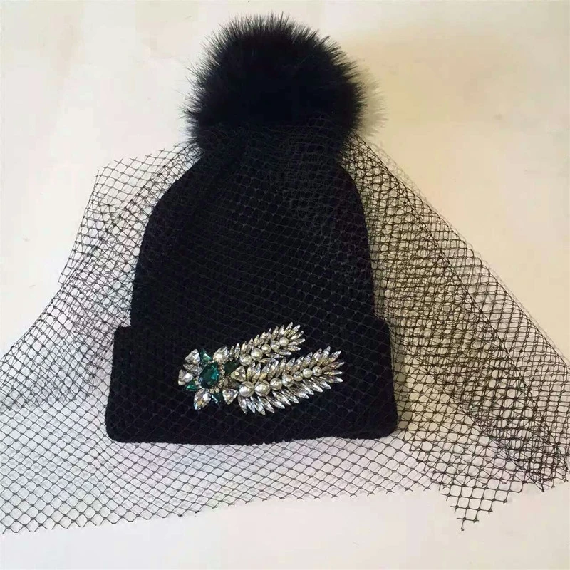 Женская трикотажная шапка Shourouk корейская модная с драгоценными камнями и
