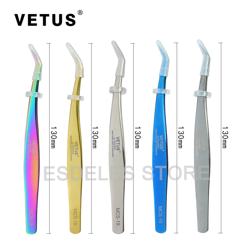 

10PCS Genunie VETUS MCS-19 Rainbow Tweezers False Eyelash Extension Tweezer Stainless Steel Curved Makeup Nail Art Colorful