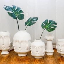 Vaso de cerâmica de rosto criativo, flores artificiais, vaso branco decorativo decoração nórdica para casa