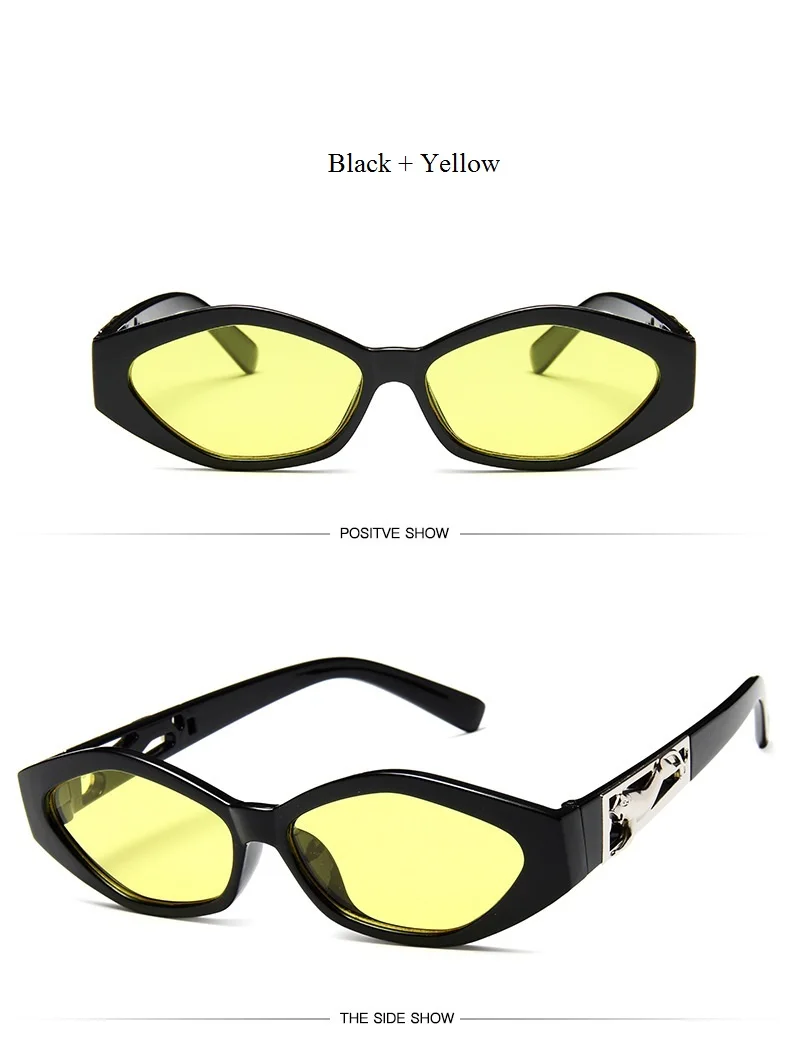 New Sunglasses Fashion Brand Ladies Sun Glasses Small Frame Cat Eye Cool White 3D Leopard Frame Black Yellow Blue Lens - Цвет линз: Black Yellow