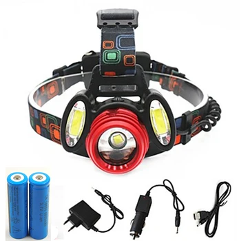 

8000lm T6+2*COB Light Waterproof Headlamp zoom Headlight Head Light Lamp Hunting Flashlight Torch+18650 battery+charger