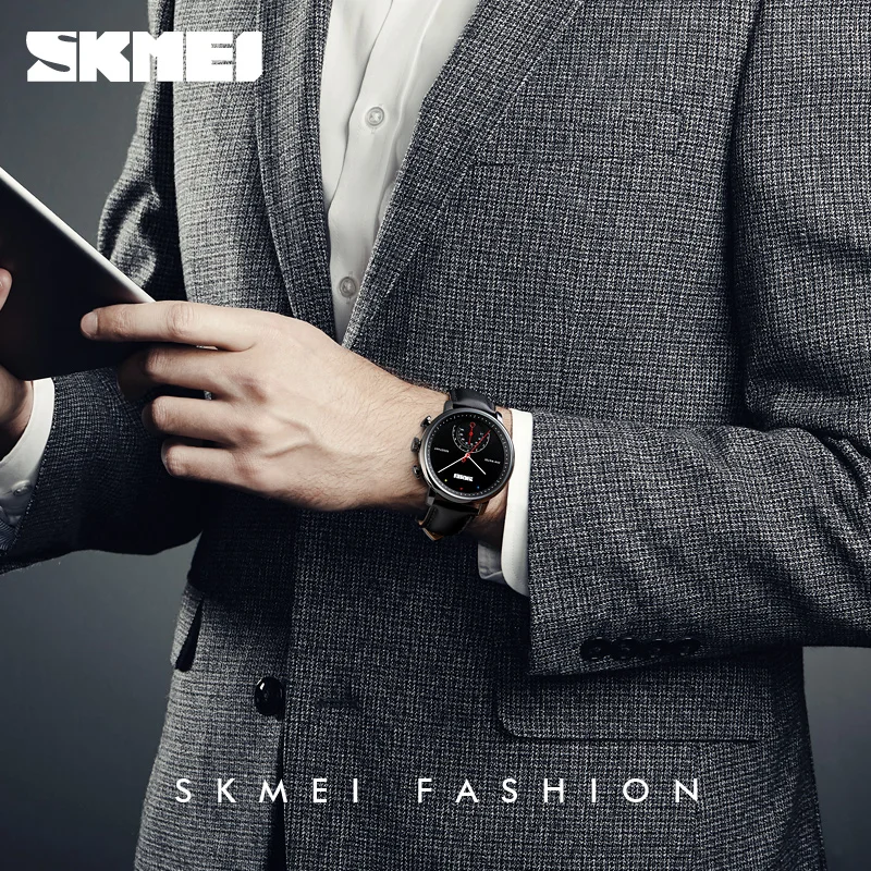 SKMEI 1399 Мода Для мужчин часы Повседневное и Бизнес кожаный ремешок Кварцевые