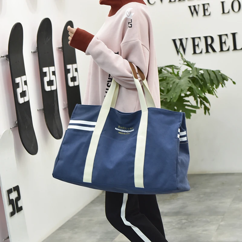 

Unisex 100% Cotton Canvas Travel Bag Women High Quality Leisure Handbag Men Shoulder Reistas Preppy Style Contracted Joker Bag