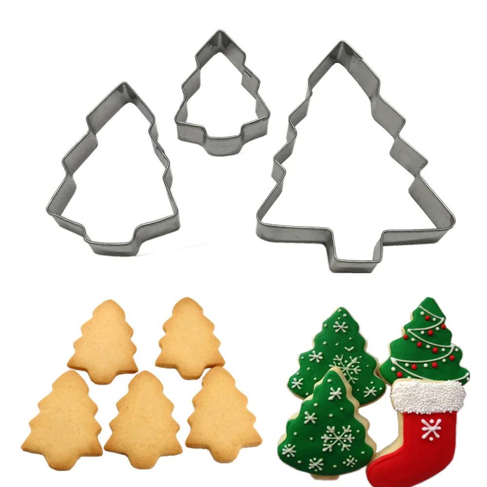 3pcs Stainless Steel Christmas Tree Cookie Cutters Mold Fondant Cake