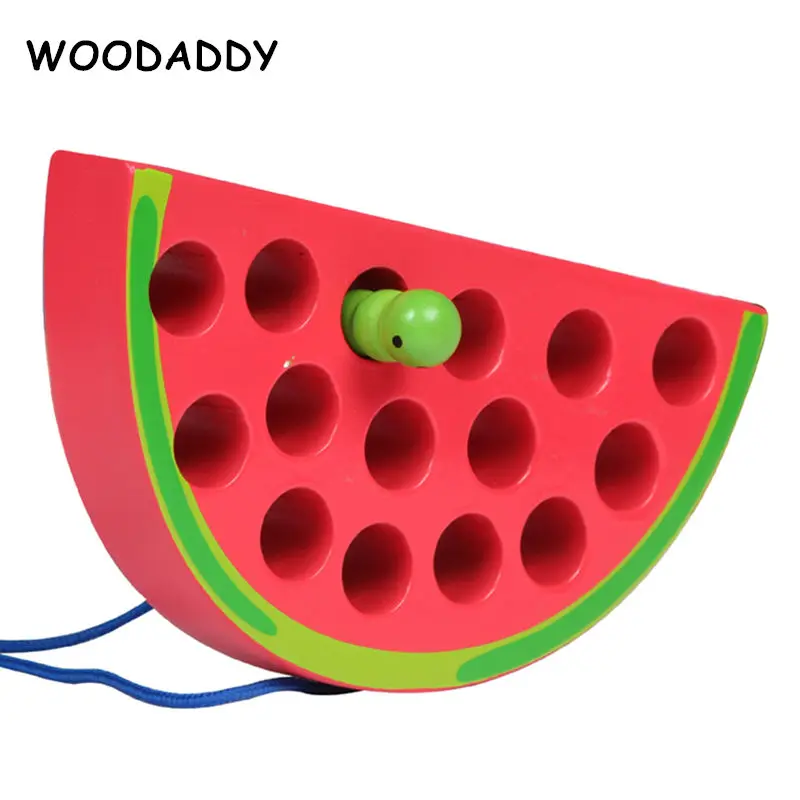 

WOODADDY Fruits Beads Made Threading Rope Wooden Toys For Kids Watermelon Eaten By Insects Baby Educational Toys Gift Dropship
